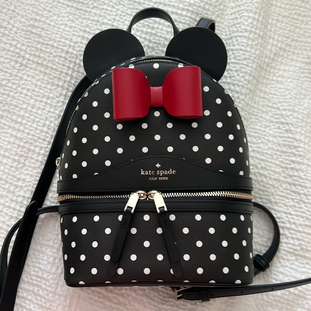 Kate Spade Minnie, mouse backpack black with white polkadots